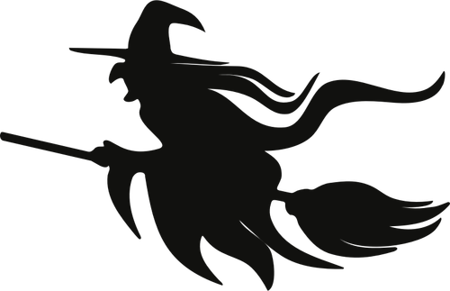 Witch on broomstick silhouette